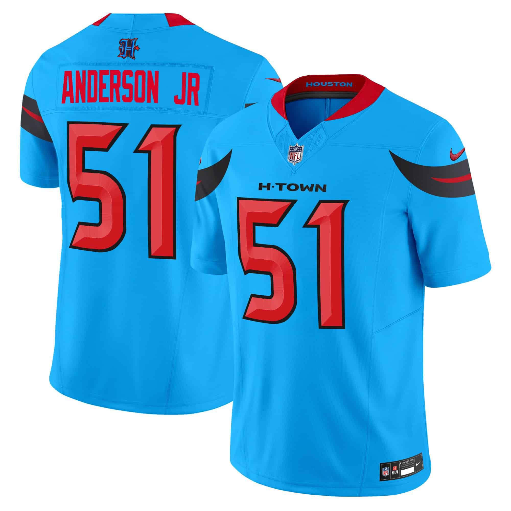 Men Houston Texans #51 Anderson jr Light Blue 2024 Nike Vapor Limited NFL Jersey
